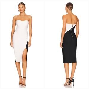 Elliatt Strapless Sweetheart Midi Dress in White and Black